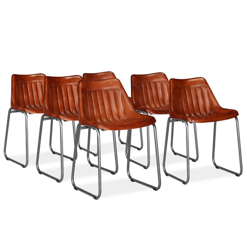 Swen Studio -  Dining Chairs 6 pcs Brown Real Leather